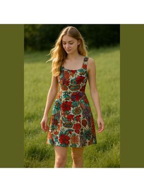 Apsarastore Floral Boho Tropical Midi Dress cruise, beach, vacation, resort wear